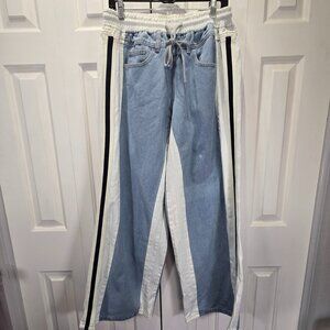 New Wide Leg Baggy Patchwork Stripe Denim Jeans – Size 0XL